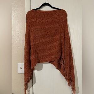 Women's Orange Poncho with Fringe
